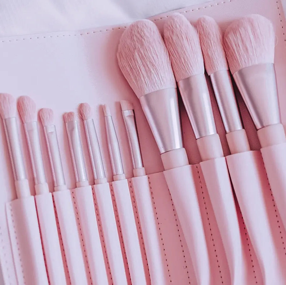 Blush Pink Brush Set with Pink Storage Bag