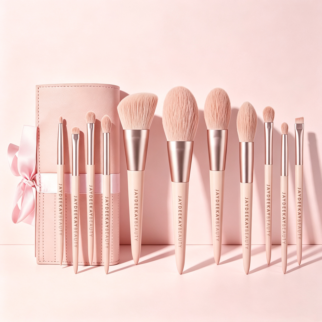 Blush Pink Brush Set with Pink Storage Bag