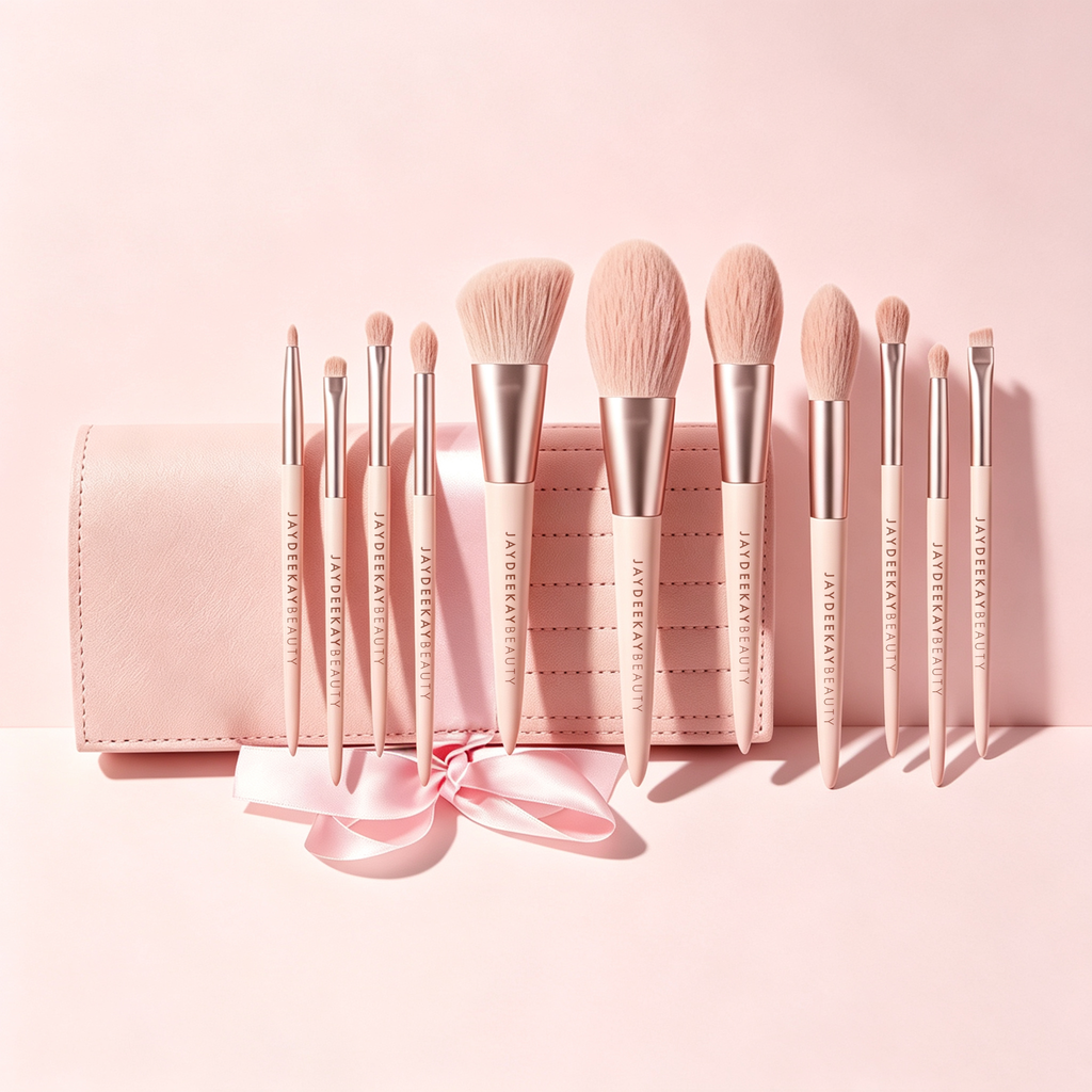 Blush Pink Brush Set with Pink Storage Bag